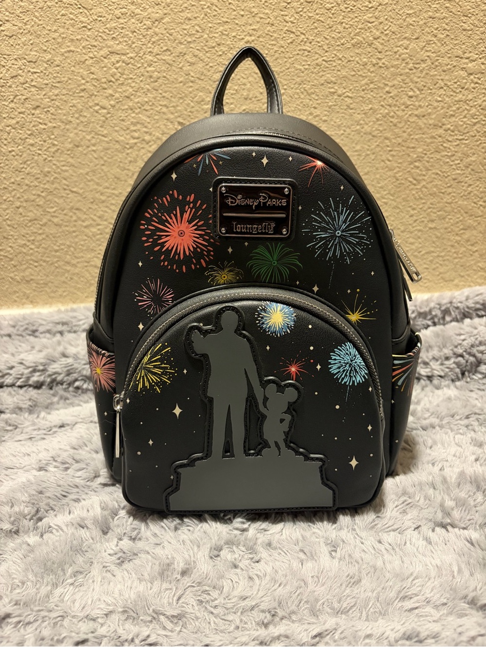 Disney Black Mini Backpack with Colorful Fireworks